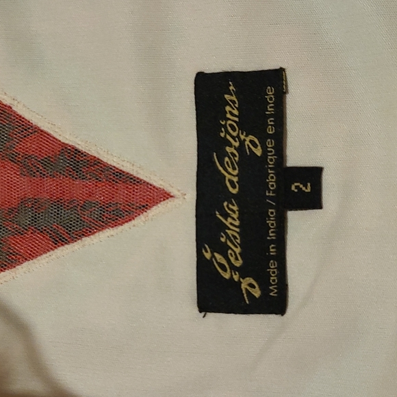 Geisha Designs size 2 red and cream embroidered and sheer dress - Picture 5 of 7